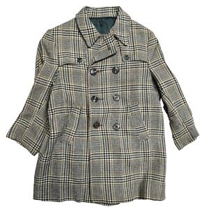 Vintage Plaid Overcoat 4-5 Biys Button Boys  Solitaire